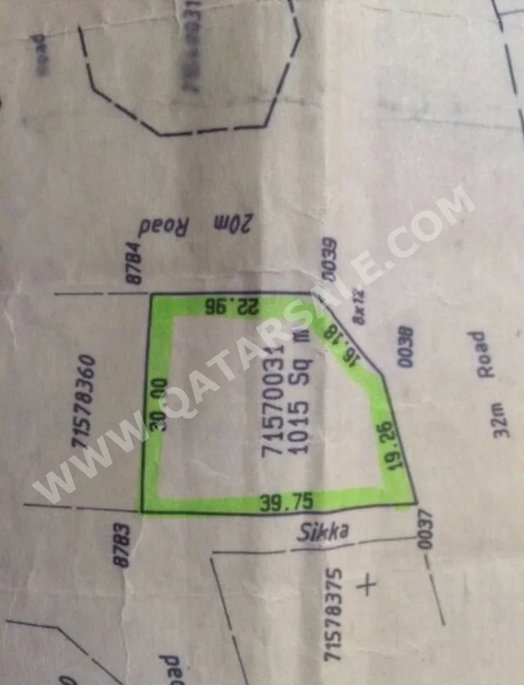 Lands For Sale in Umm Salal  - Umm Salal Ali  -Area Size 1,015 Square Meter