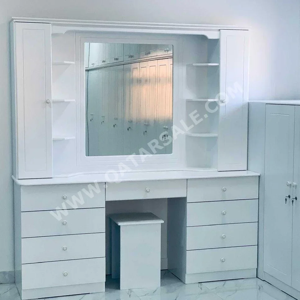 Wardrobes & Dressers - Doha Furniture  - Dressing Table, Mirror, Chair & 2 Shelving Units  - White