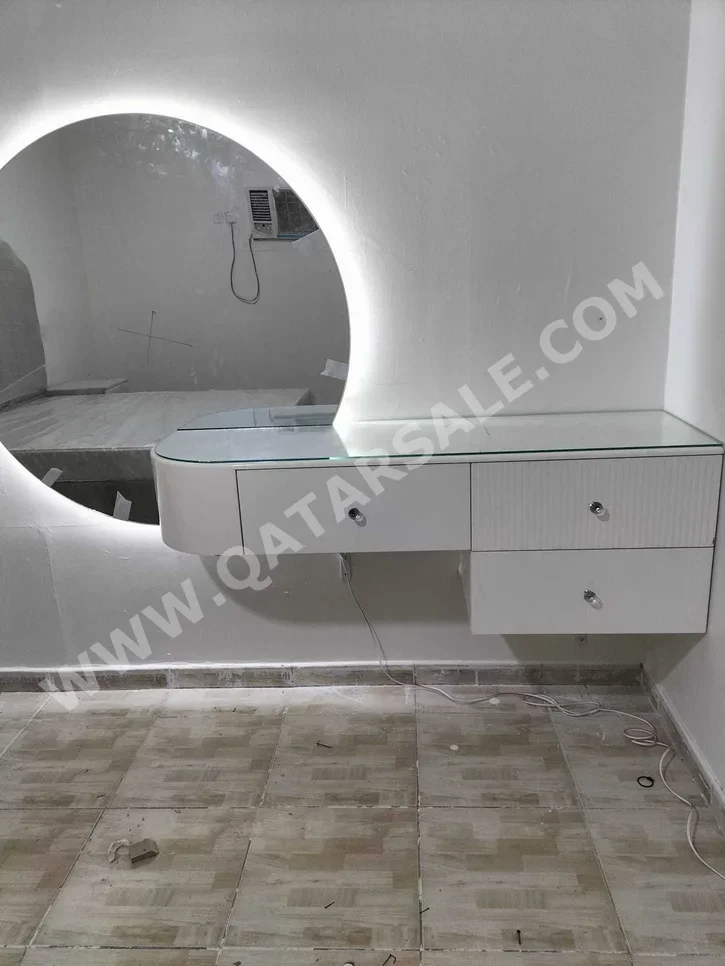 Wardrobes & Dressers - Doha Furniture  - Dressing Table, Mirror, Chair & 2 Shelving Units  - White