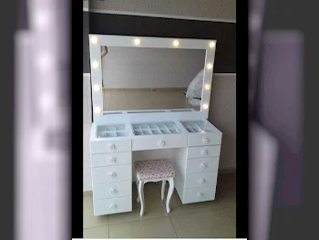 Wardrobes & Dressers - Doha Furniture  - Dressing Table, Mirror, Chair & 2 Shelving Units  - White