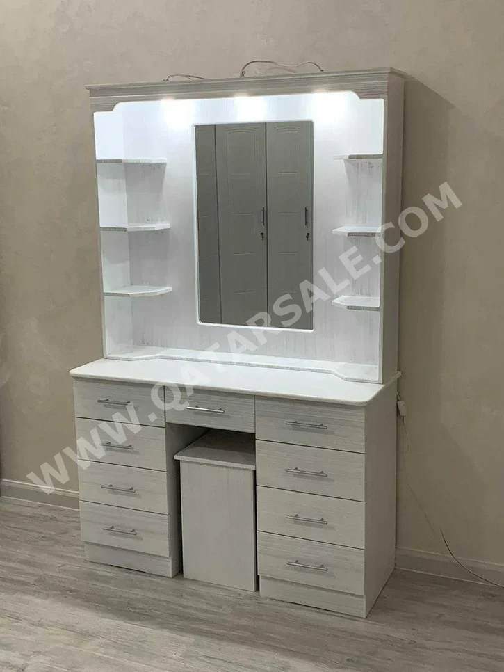 Wardrobes & Dressers - Doha Furniture  - Dressing Table, Mirror, Chair & 2 Shelving Units  - White