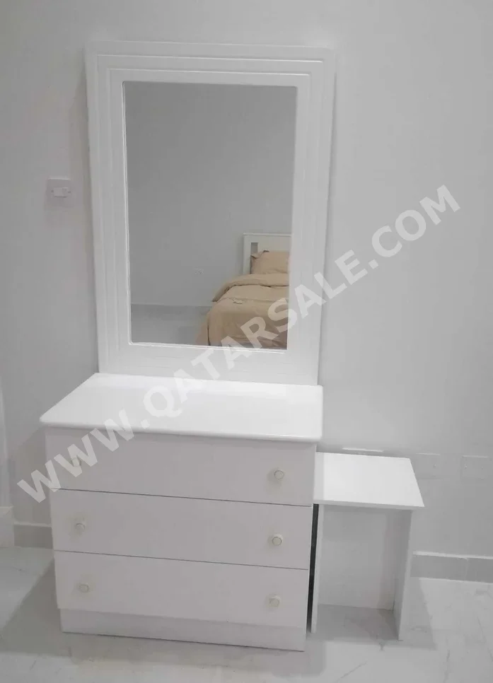 Wardrobes & Dressers - Doha Furniture  - Dressing Table, Mirror, Chair & 2 Shelving Units  - White