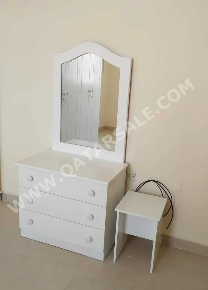 Wardrobes & Dressers - Doha Furniture  - Dressing Table, Mirror, Chair & 2 Shelving Units  - White