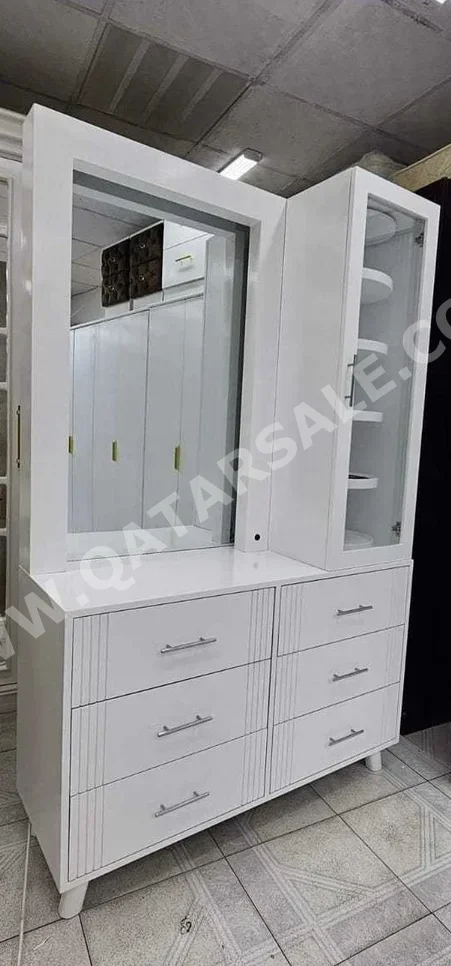 Wardrobes & Dressers - Doha Furniture  - Dressing Table, Mirror, Chair & 2 Shelving Units  - White