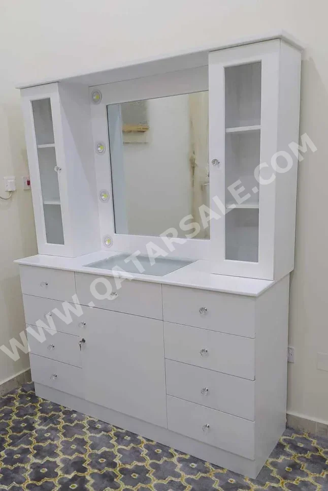 Wardrobes & Dressers - Doha Furniture  - Dressing Table, Mirror, Chair & 2 Shelving Units  - White