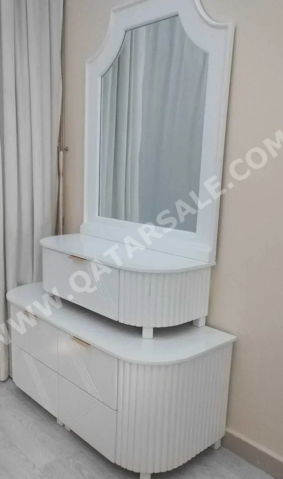 Wardrobes & Dressers - Doha Furniture  - Dressing Table, Mirror, Chair & 2 Shelving Units  - White