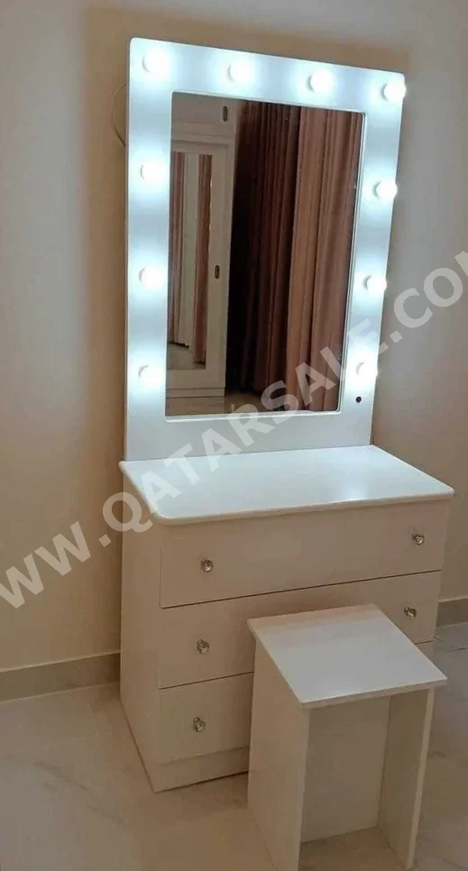 Wardrobes & Dressers - Doha Furniture  - Dressing Table, Mirror, Chair & 2 Shelving Units  - White