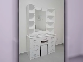 Wardrobes & Dressers - Doha Furniture  - Dressing Table, Mirror, Chair & 2 Shelving Units  - White