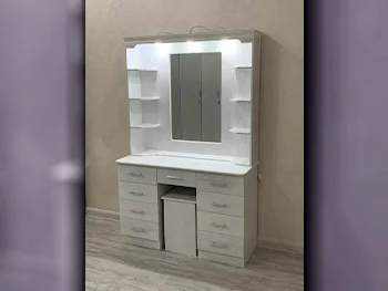 Wardrobes & Dressers - Doha Furniture  - Dressing Table, Mirror, Chair & 2 Shelving Units  - White