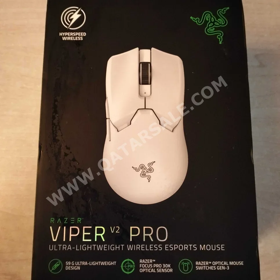 فارة كمبيوتر ريزر  Razer viper v2 pro  أبيض  لا يوجد الإضاءة الخلفية  فأرة فقط  ضمان \  لاسلكي