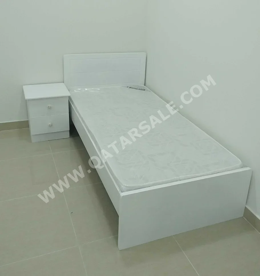 Beds - Single  - White  - Mattress Included  - With Bedside Table