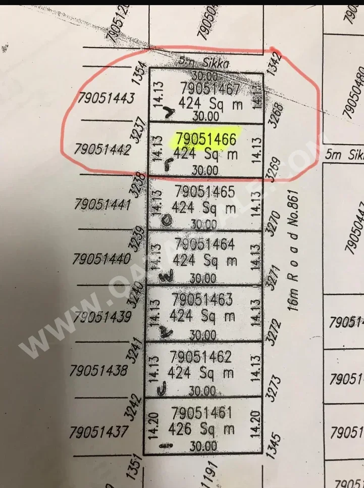 Lands For Sale in Al Shamal  - Al Ruwais  -Area Size 424 Square Meter