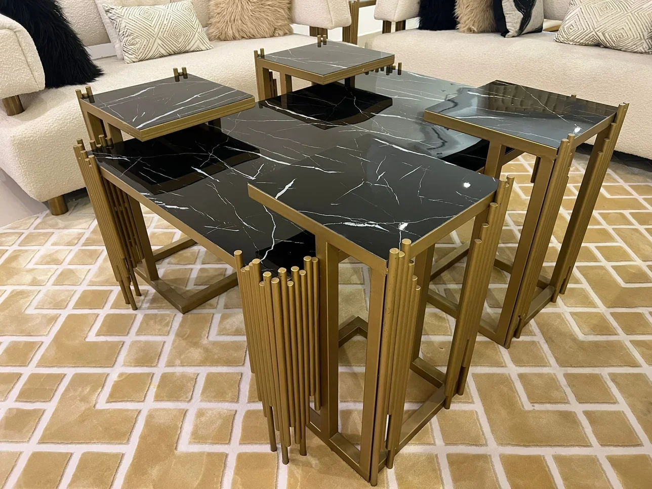 Tables & Sideboards Table & Chairs  - Alabaster & Gold