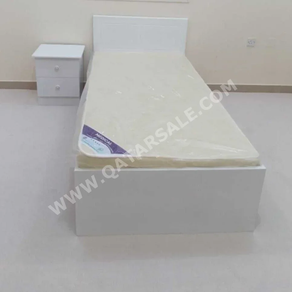 Beds - Single  - White  - Mattress Included  - With Bedside Table