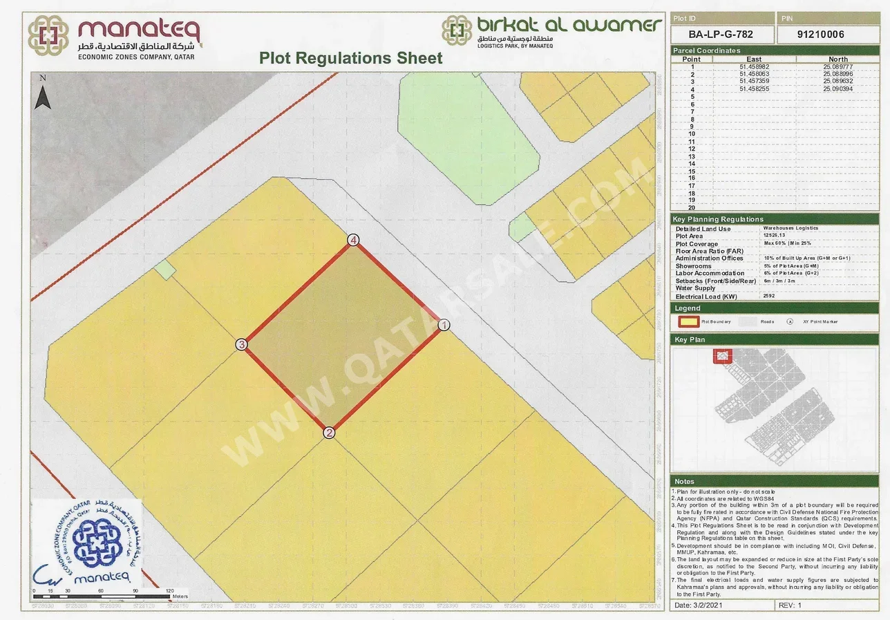 Lands For Sale in Al Wakrah  - Barkit Al Awamer  -Area Size 12,526 Square Meter