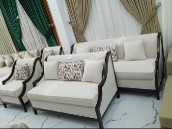 الأرائك والكنب والكراسي طقم كنب  - مزيج القطن \ القطن  - اللون البيج