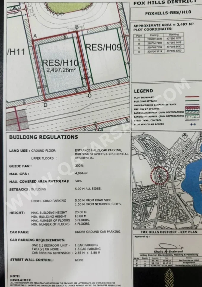 Lands For Sale in Lusail  - Fox Hills  -Area Size 2,497 Square Meter