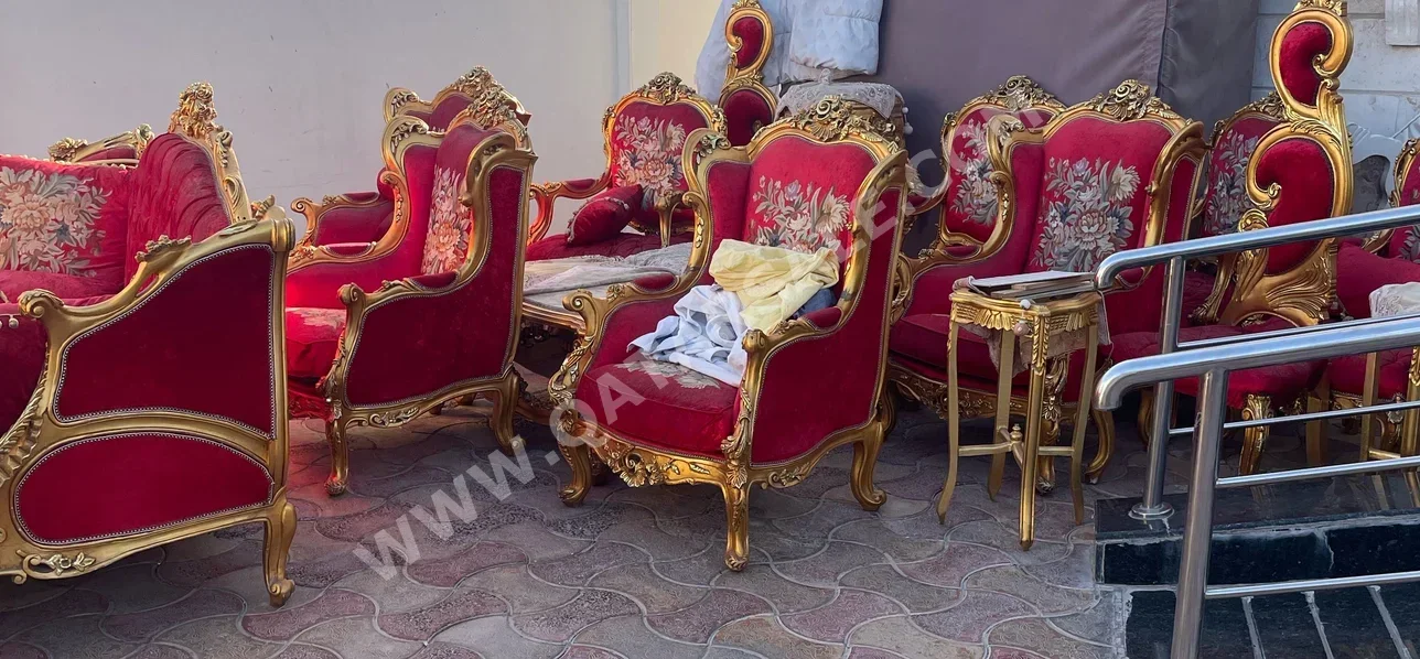 Sofas, Couches & Chairs Arm chair set  - Velvet  - Red  - With Table  and Side Tables