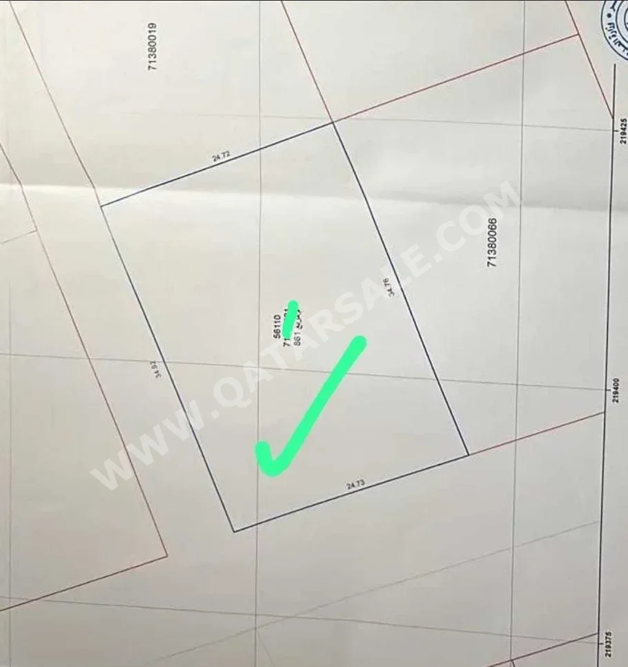 Lands For Sale in Umm Salal  - Bu Fesseela  -Area Size 861 Square Meter