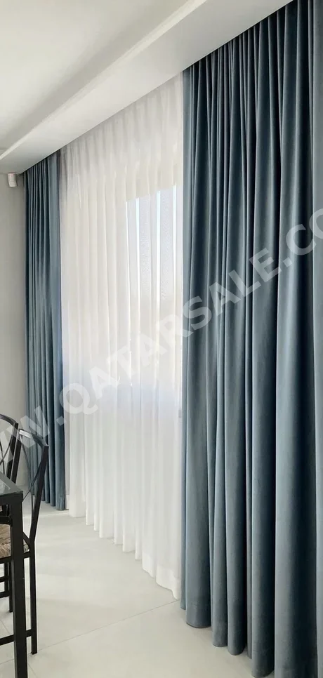 Curtains & Blinds Blue  300 CM  Price Per Unit  Room-Darkening  4  Qatar