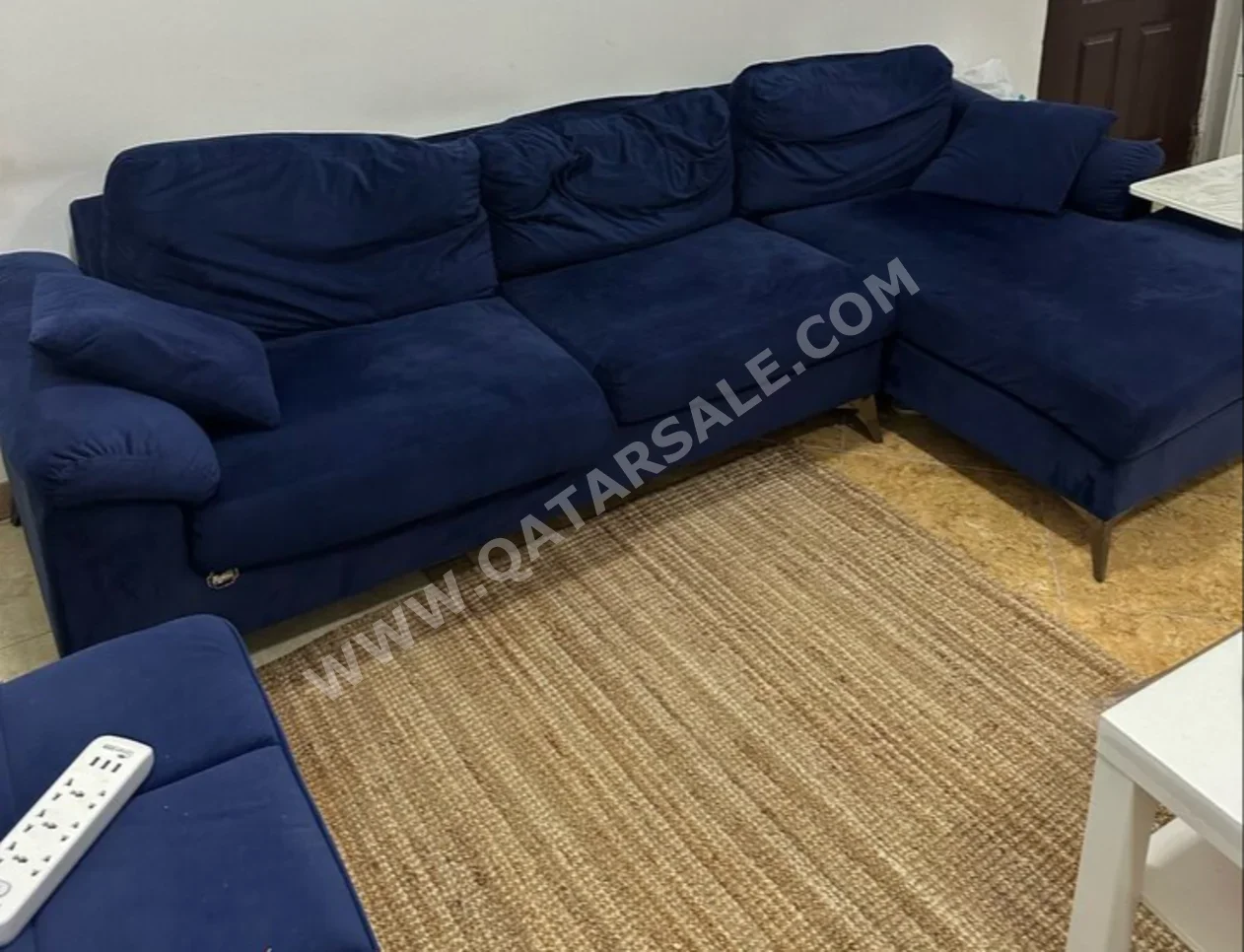 Sofas, Couches & Chairs Mobi  Corner Sofas  - Velvet  - Blue  and Side Tables  - Sofa Bed