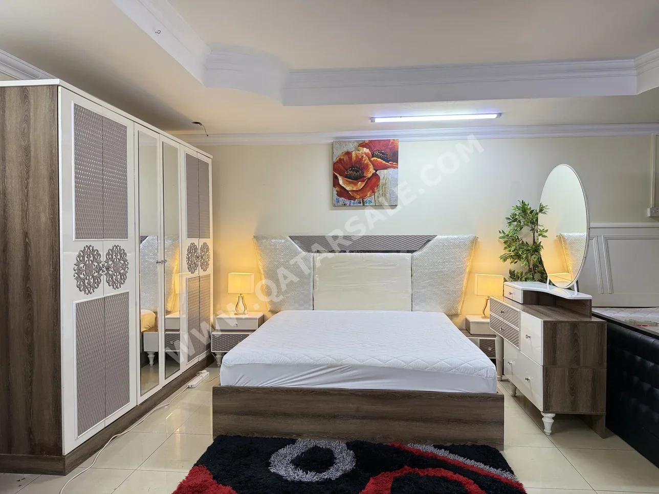 Bedroom Sets - 5 Pieces Set  - White & Beige