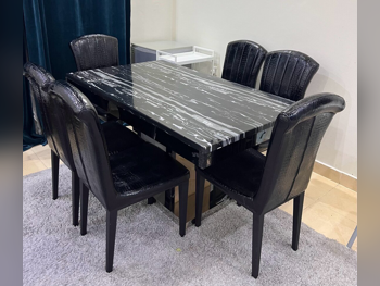 Dining Table with Chairs  - Black  - 6 Seats