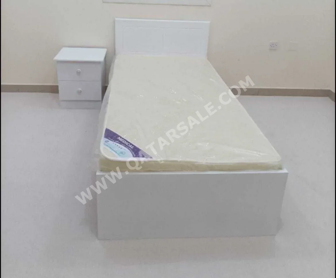 Beds - Single  - White  - Mattress Included  - With Bedside Table