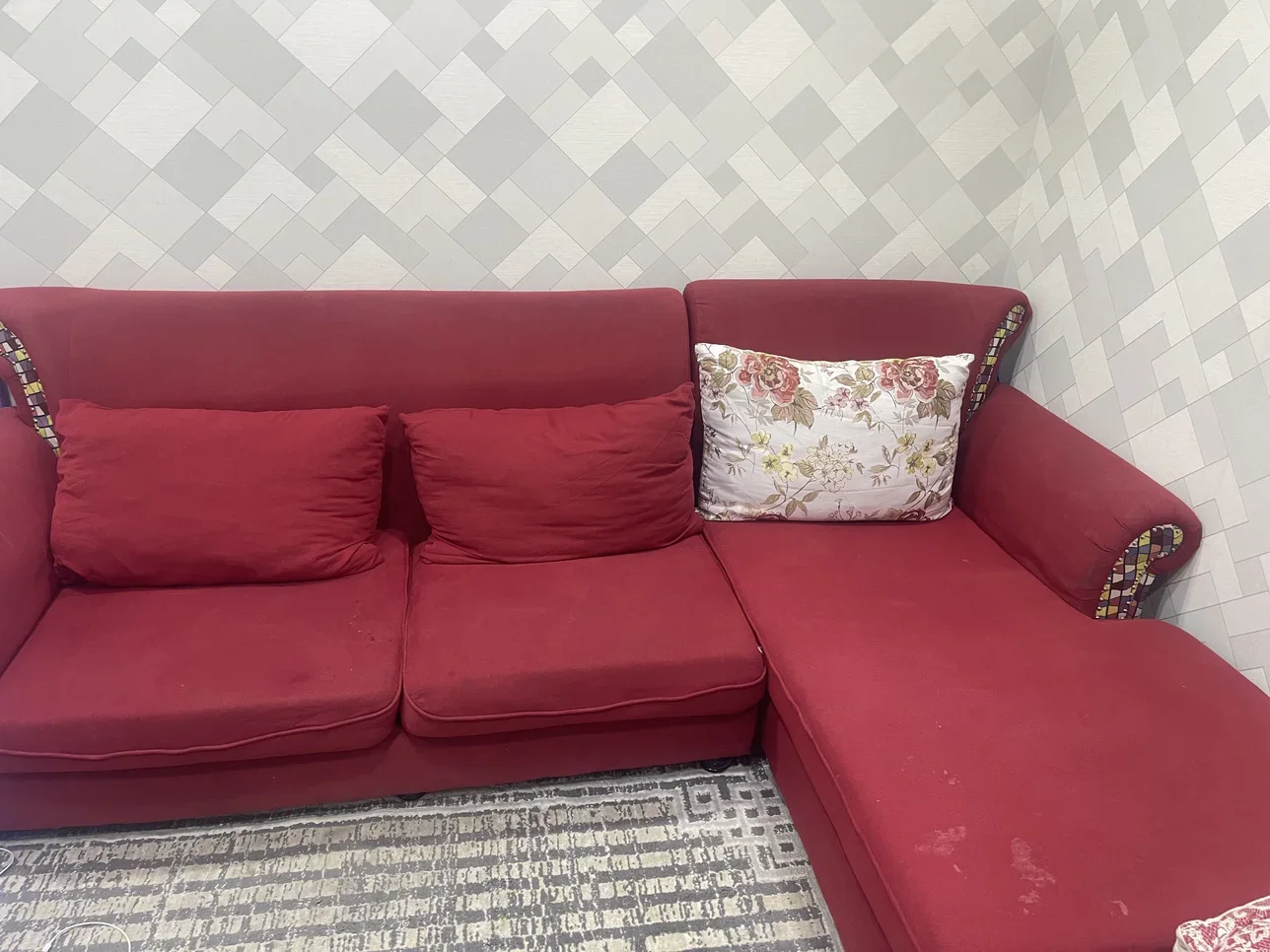 الأرائك والكنب والكراسي كنبة زاوية  - أحمر