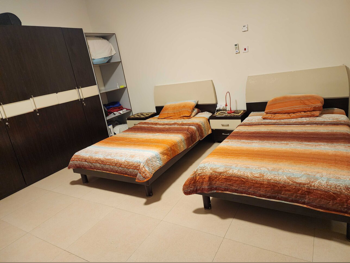 Bedroom Sets - Home Center  - Two Single Beds with Shelving Unit  - Multi-Color