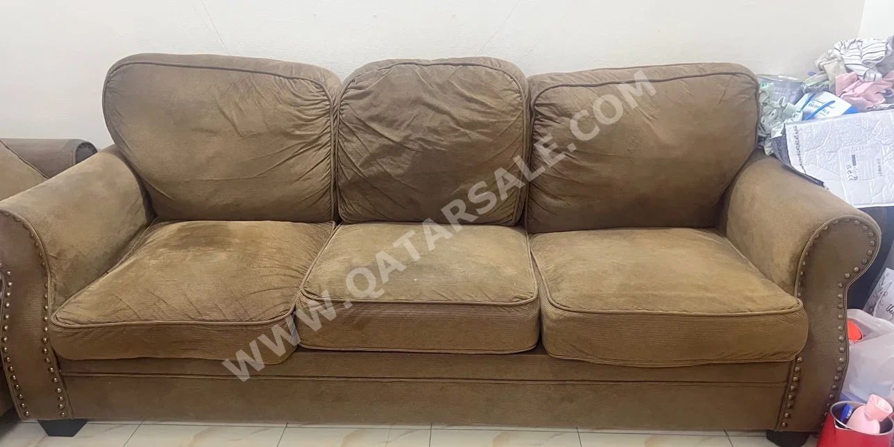 Sofas, Couches & Chairs 3-Seat Sofa & One Armchair  - Cotton / Cotton Blend  - Brown