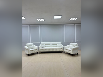 الأرائك والكنب والكراسي كنبة بمقعدين وكرسي بذراعين  - مزيج القطن \ القطن  - أبيض  - سرير أريكة