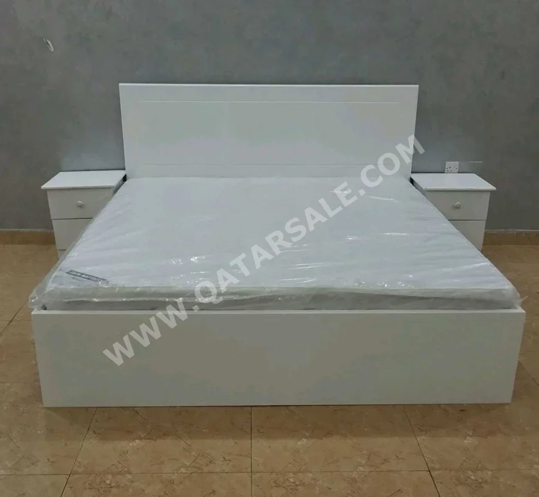 Beds - King  - White  - Mattress Included  - With Bedside Table