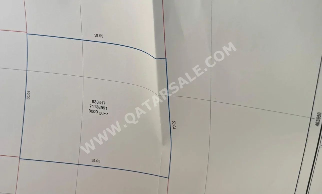 Lands For Sale in Umm Salal  - Al Kharaitiyat  -Area Size 3,000 Square Meter