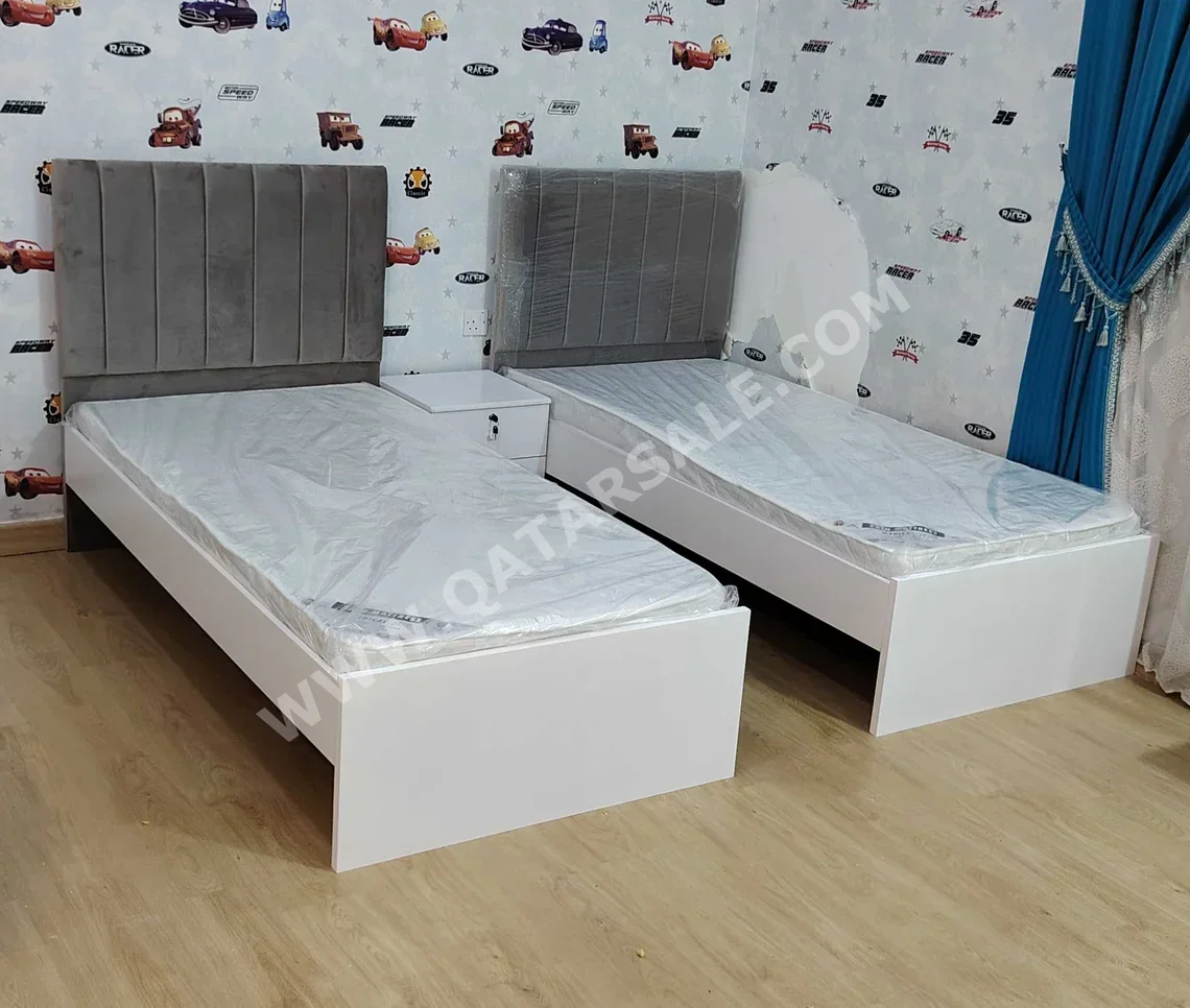 Beds - Single  - Gray  - Mattress Included  - With Bedside Table