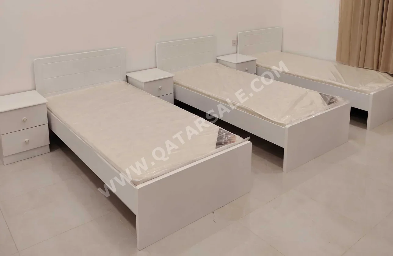 Beds - Single  - White  - Mattress Included  - With Bedside Table