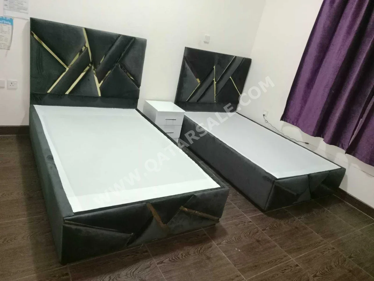 Beds - Single  - Green  - Mattress Included  - With Bedside Table
