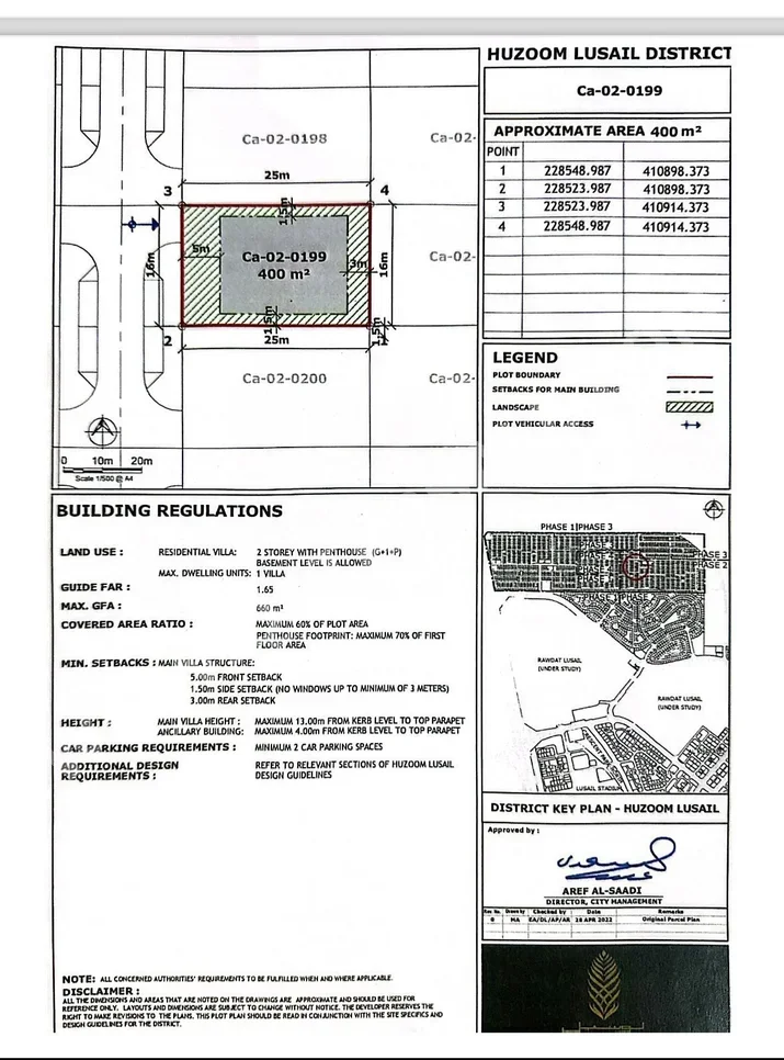 Lands For Sale in Lusail  -Area Size 400 Square Meter