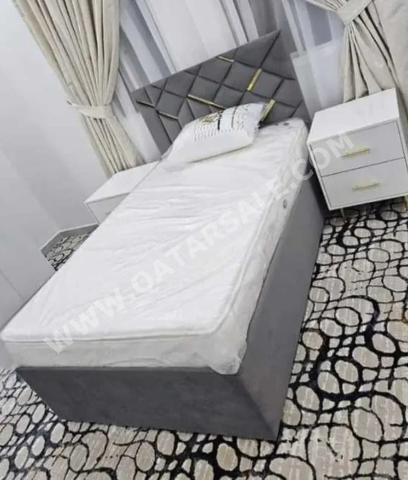 Beds - Single - Gray - Mattress Included - With Bedside Table