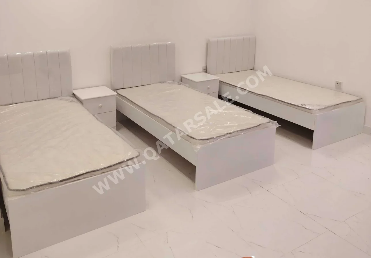 Beds - Single - White - Mattress Included - With Bedside Table