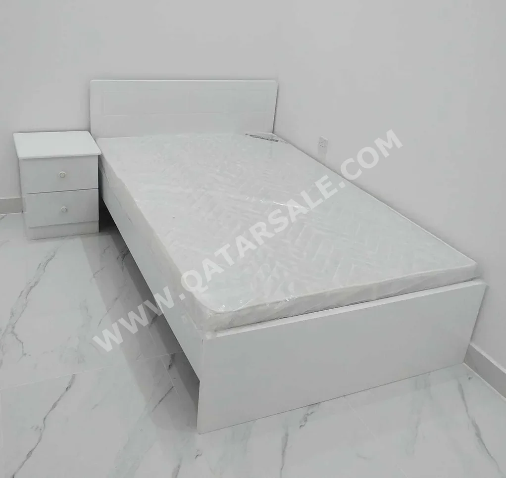 Beds - Single  - White  - Mattress Included  - With Bedside Table