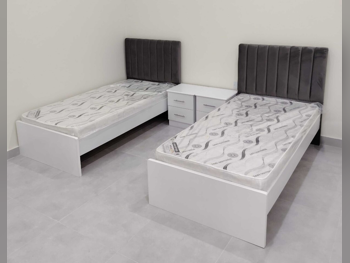 Beds - Single - Gray - Mattress Included - With Bedside Table