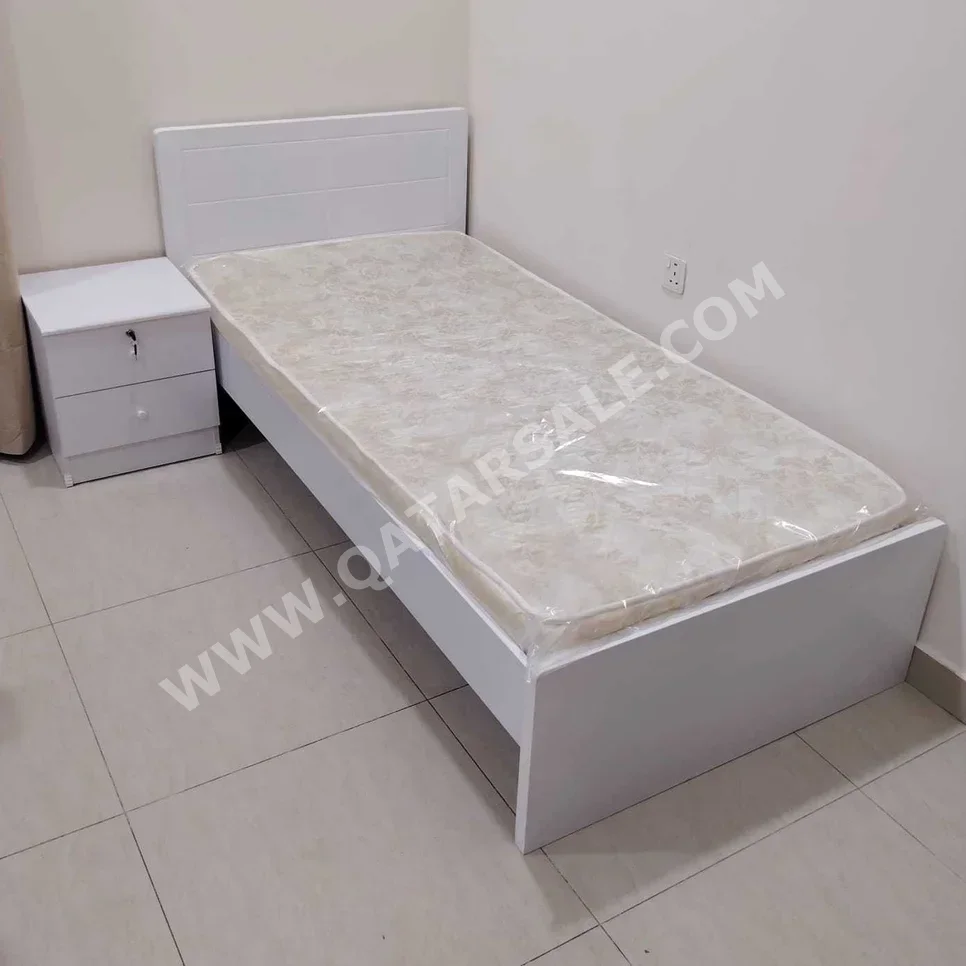 Beds - Single - White - Mattress Included - With Bedside Table