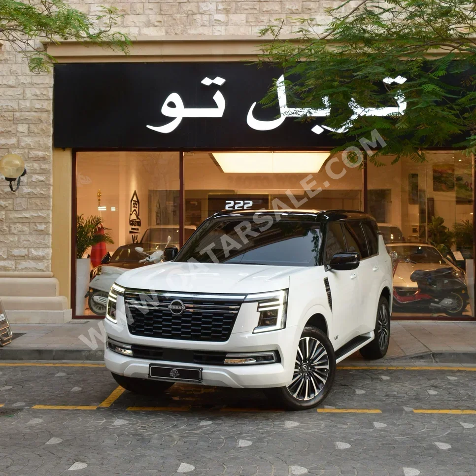 نيسان باترول بلاتنيوم 2025 اوتوماتيك 22,780 كم 6 سلندر دفع رباعي اس يو في أبيض تحت الضمان