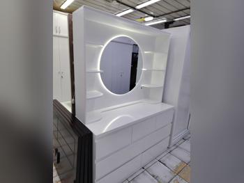 Wardrobes & Dressers - Doha Furniture  - Dressing Table, Mirror, Chair & 2 Shelving Units  - White