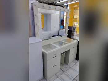 Wardrobes & Dressers - Doha Furniture  - Dressing Table, Mirror, Chair & 2 Shelving Units  - Beige