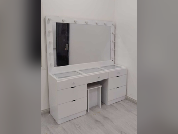 Wardrobes & Dressers - Doha Furniture  - Dressing Table, Mirror, Chair & 2 Shelving Units  - White