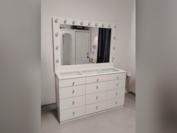 Wardrobes & Dressers - Doha Furniture  - Dressing Table, Mirror, Chair & 2 Shelving Units  - White