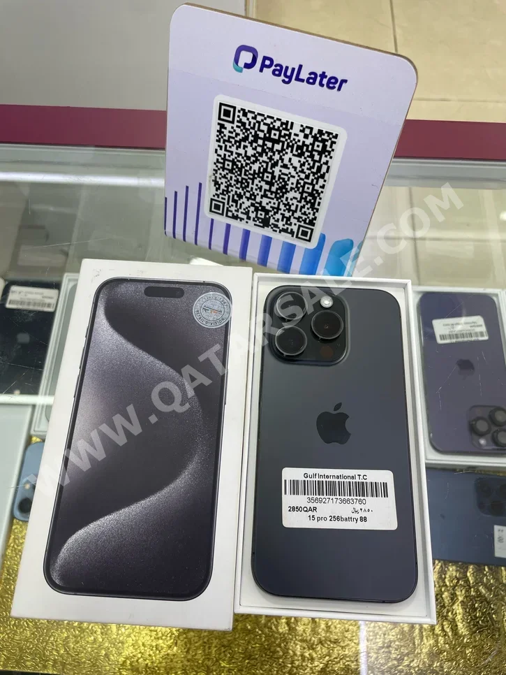 هواتف نقالة ابل  - ايفون 15  - برو  - أسود  - 256 جيجابايت