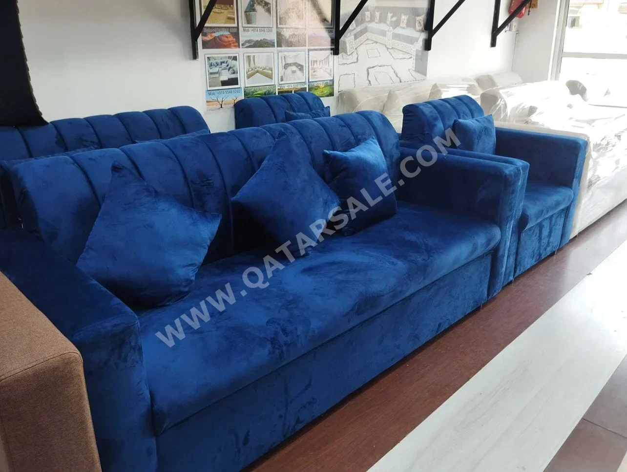 الأرائك والكنب والكراسي لايف ستايل طقم كنب - قماش - أزرق